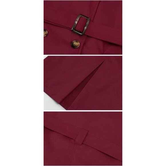 Women's Double Breasted Trench Coats Mid-Length Belted Overcoat - Picture 13 of 16